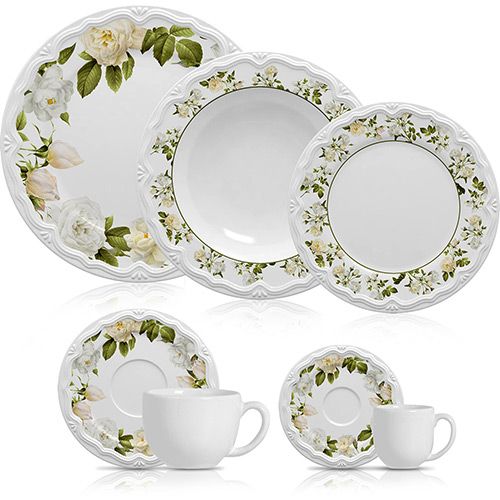 Aparelho de Jantar em Porcelana com Borda Listrada Colorida